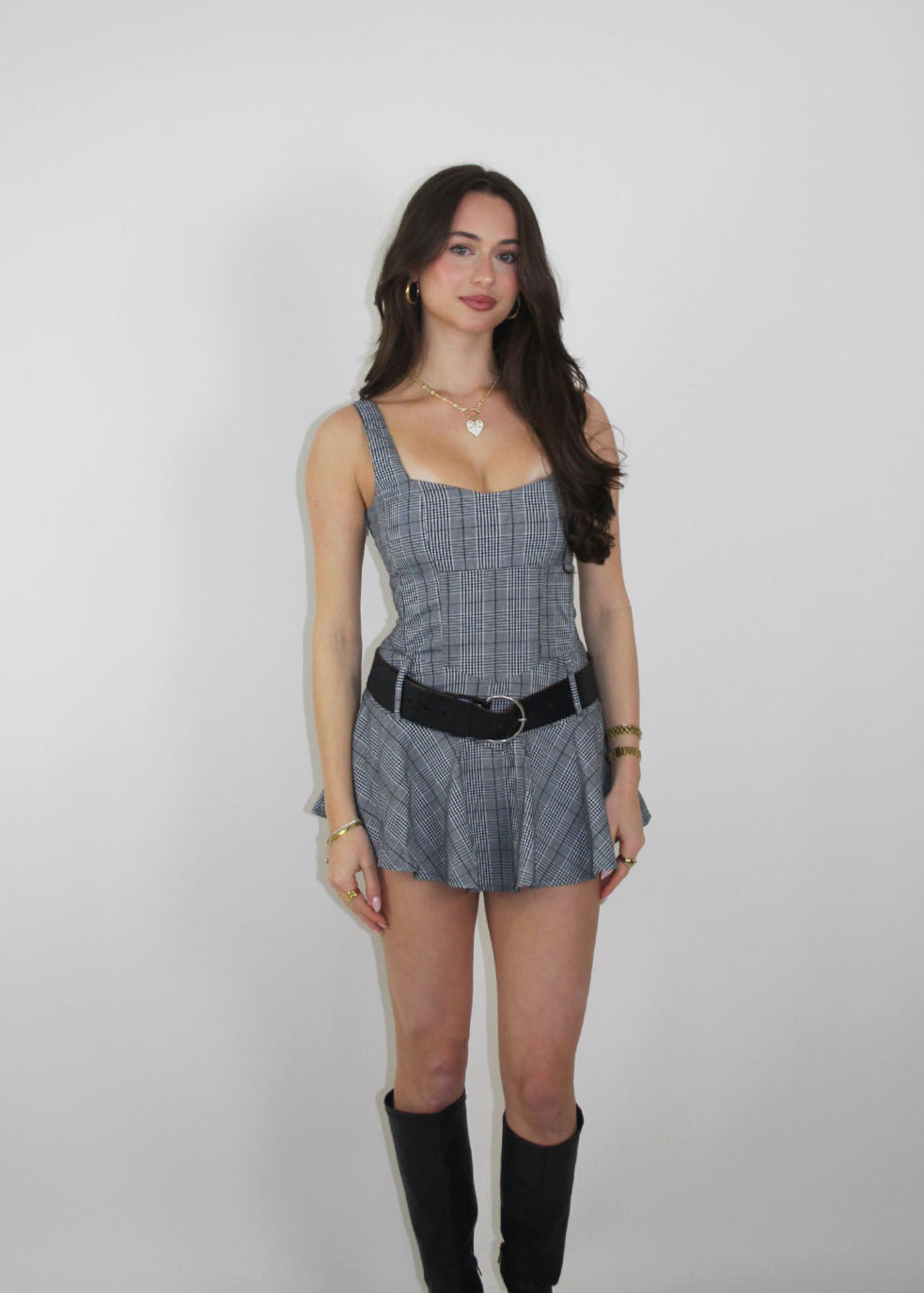 Corset Tia mini dress - Plaid Grey