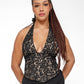 corset halter top, lace, black and white, adjustable back, flexible sizing