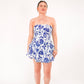 Strapless mini corset dress Blue and White floral