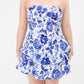 Strapless mini corset dress Blue and White floral