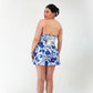 Strapless mini corset dress Blue and White floral