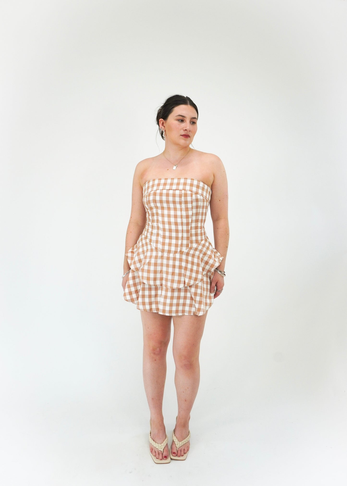 Strapless mini corset dress in Gingham