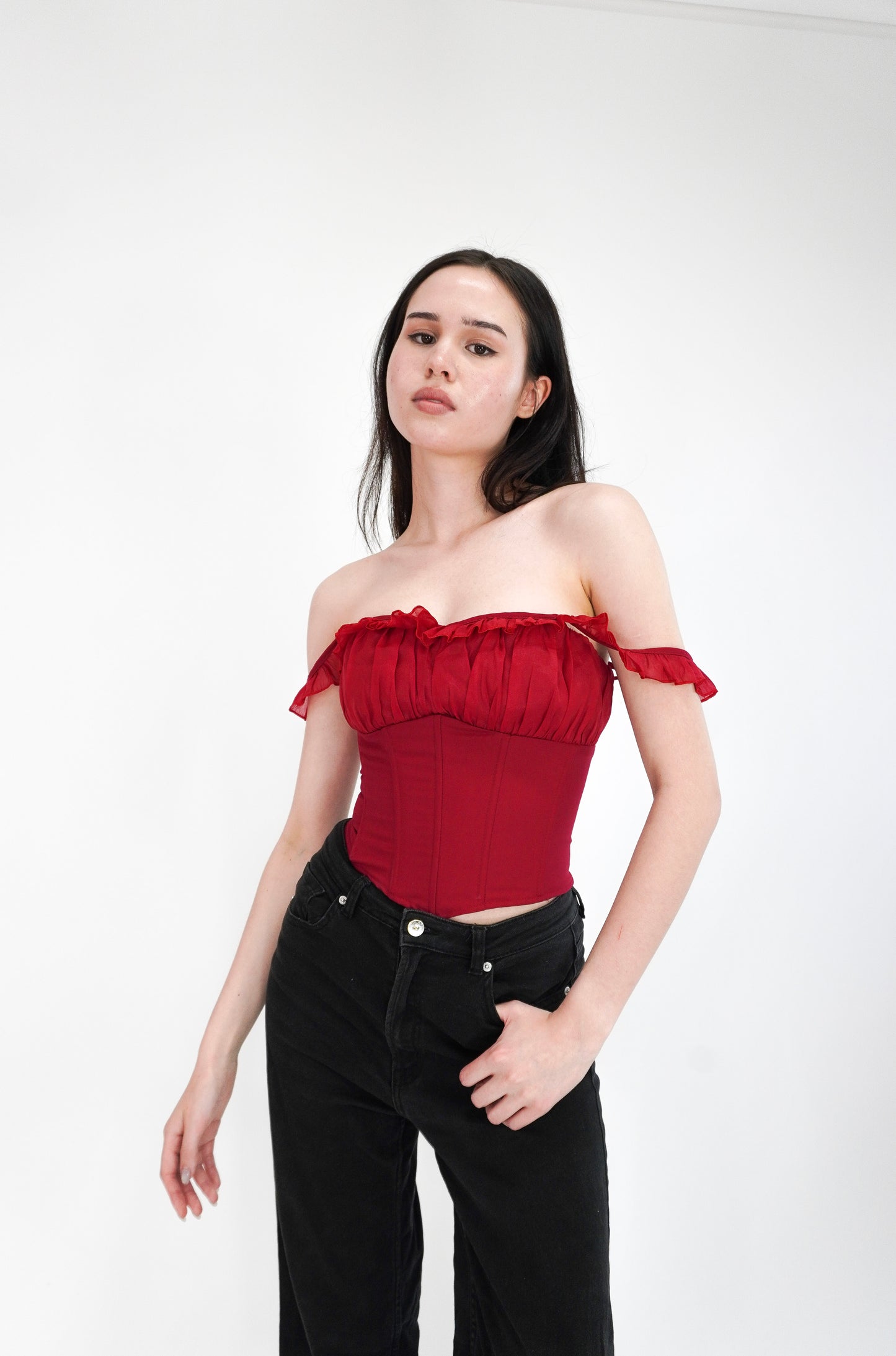 Lacey top - White | Black | Red