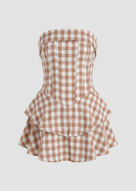 Strapless mini corset dress in Gingham