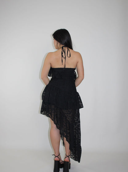 Dress Black midi long three layers