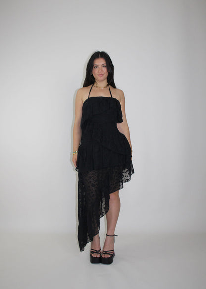 Dress Black midi long three layers