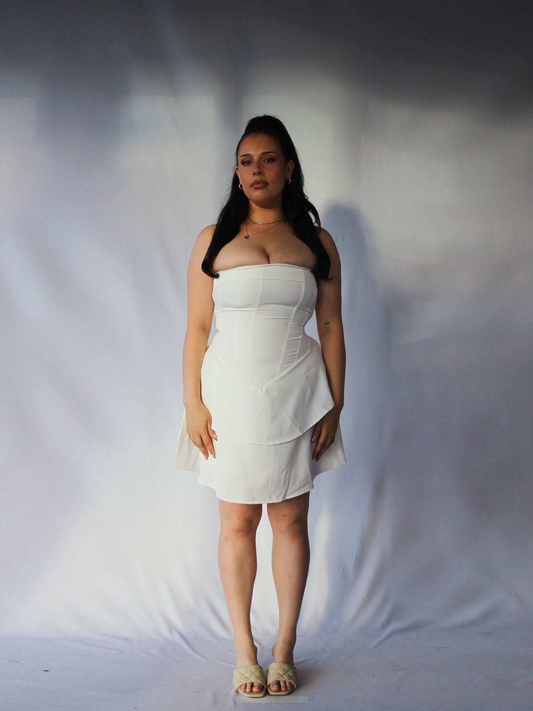 strapless mini rara dress - White