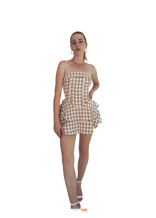 Strapless mini corset dress in Gingham