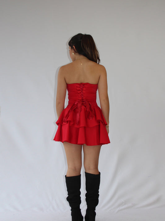 strapless mini rara dress - Red
